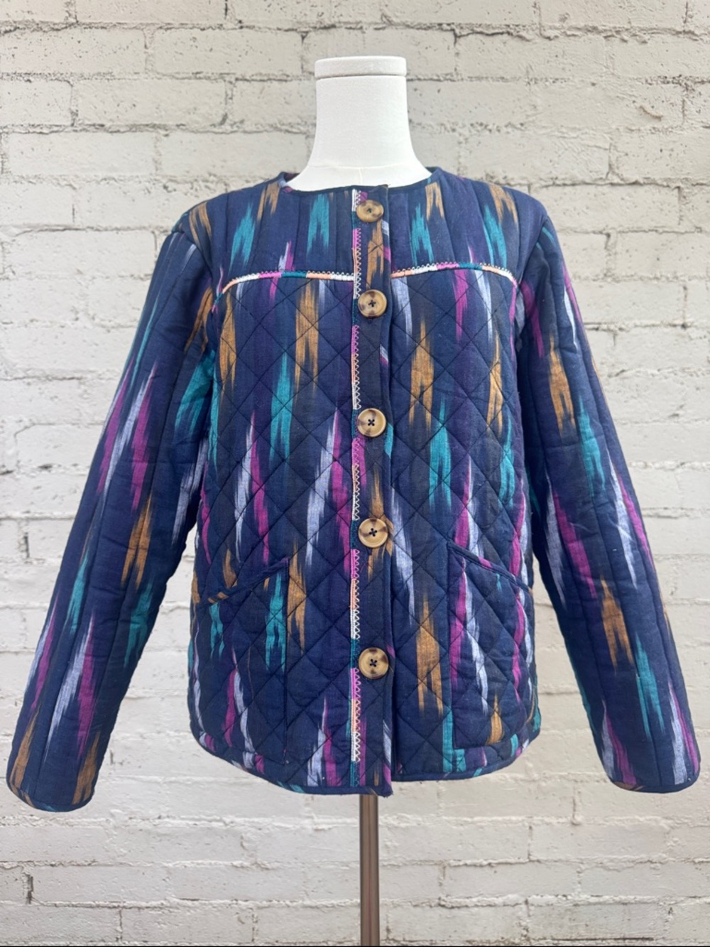 Roller Rabbit Multicolor Cotton Ikat Button Front Quilted Jacket Size S - Picture 2 of 12